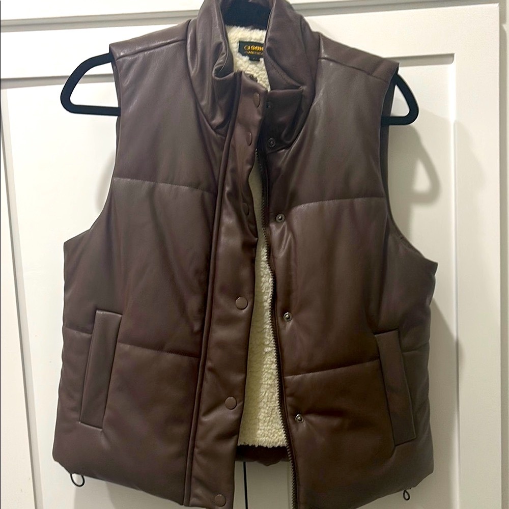 Ladies Dark Brown - leather like material Puffer Vest
